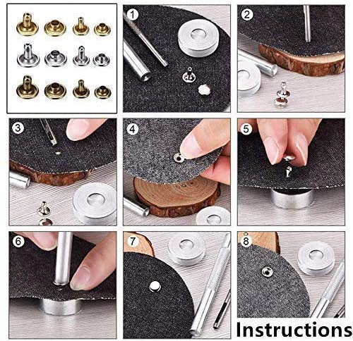 K rivetti in pelle da 180 pezzi - Borchie metalliche a doppio cappuccio con strumenti di impostazione per l'artigianato in pelle e la riparazione di abbigliamento  15