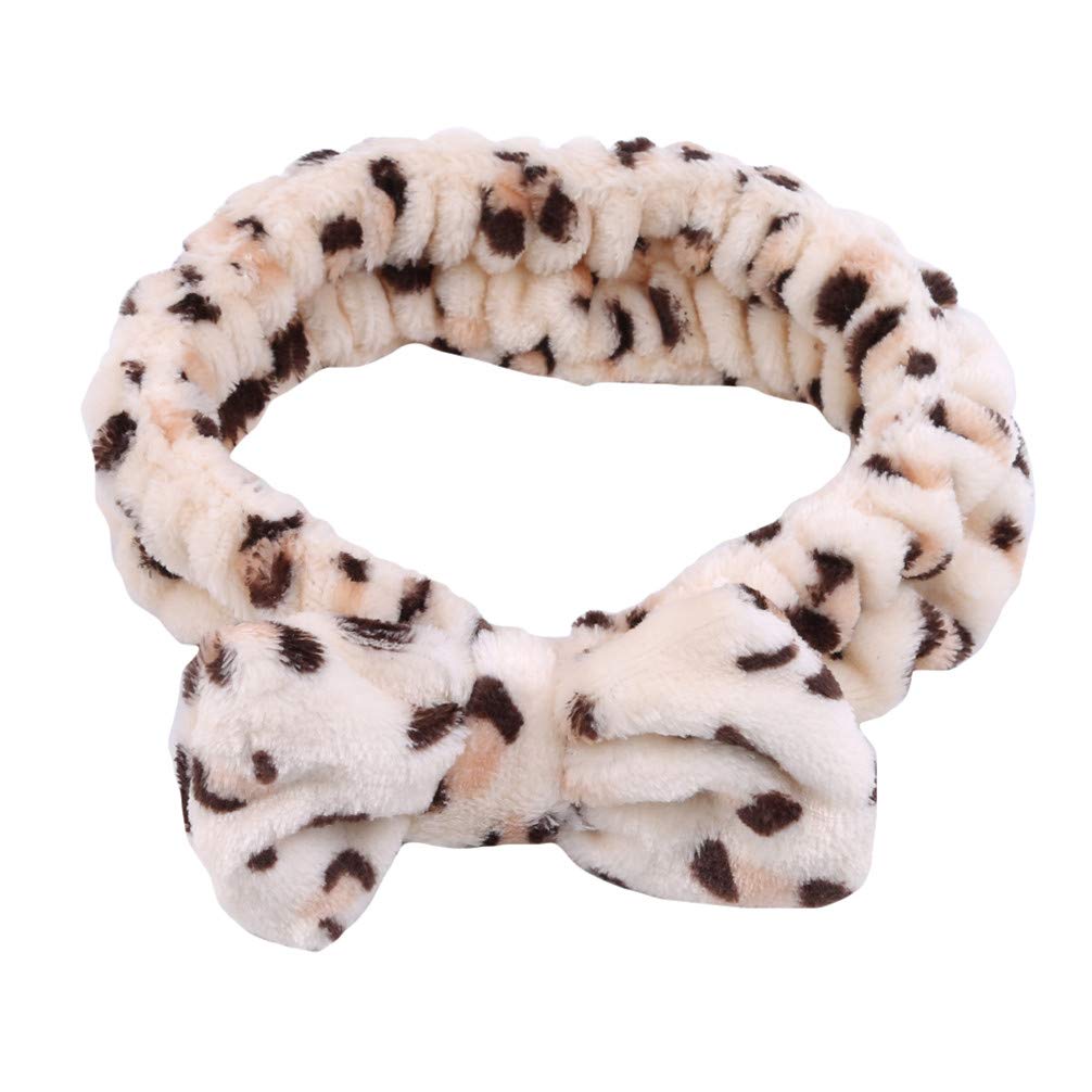 LoveAloe Women Bowknot Headband Wash Face Fleece Makeup Hair Bands Leopard Print Bath Shower Elastic Band,Style 1