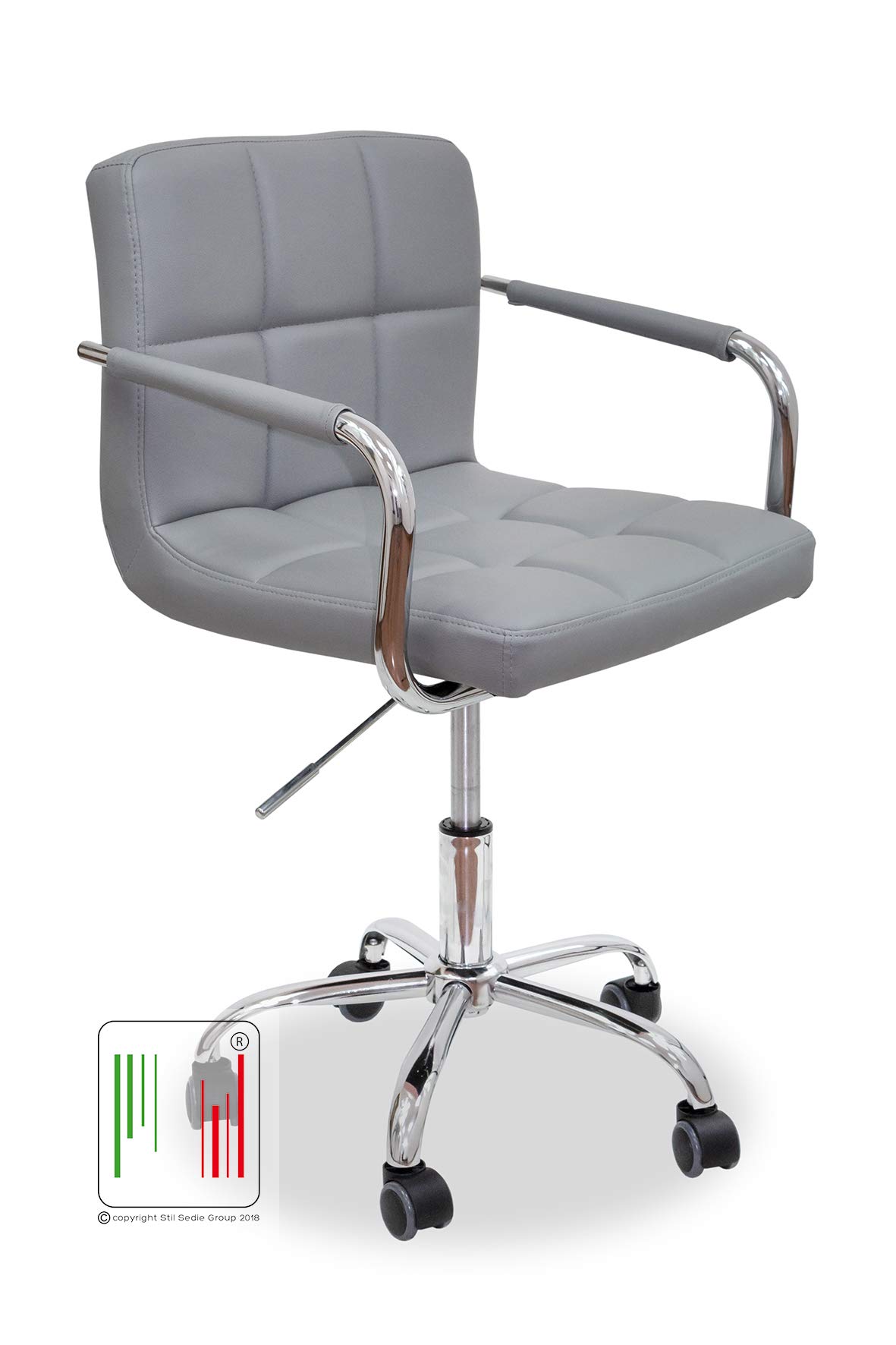 Sedia Studio Girevole con Braccioli Imbottita in Velluto Poltrona Pc Sedia a Rotelle da Ufficio Scrivania Ergonomica Altezza Regolabile Modello Cloe (Grigio)