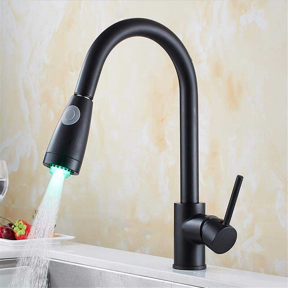 ZQFHSX Single Handle Pull-Down Sprayer Kitchen Faucet, 360° Swivel Mixer Tap for Modern Deck-Mounted Sinks