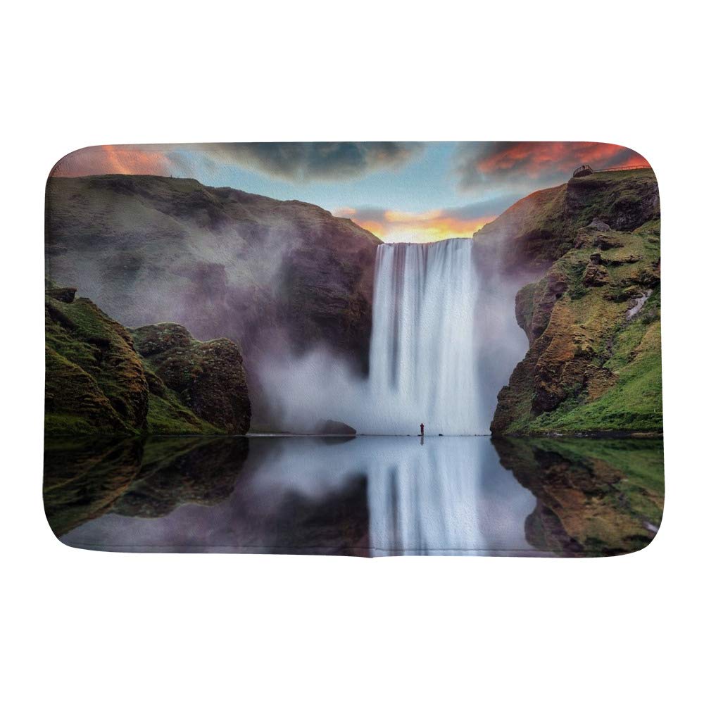 Tapis de bain antidérapant et absorbant en velours corail lavable motif Skogafoss