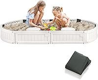 Vista 8 de Costzon Caja de arena para niños con cubierta, pozo de arena infantil de polietileno de alta densidad con asiento integrado desmontable y forro