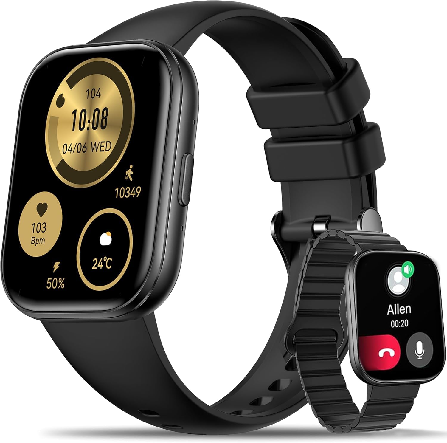 Men's Smart Watch, 1.75 Inch Smartwatch Small Sports Fitness Step Counter Activity Smart Watch Compatible iOS Android with Heart Rate Monitor/Sleep Monitor/120+ Modes, IP68 Digital, Black