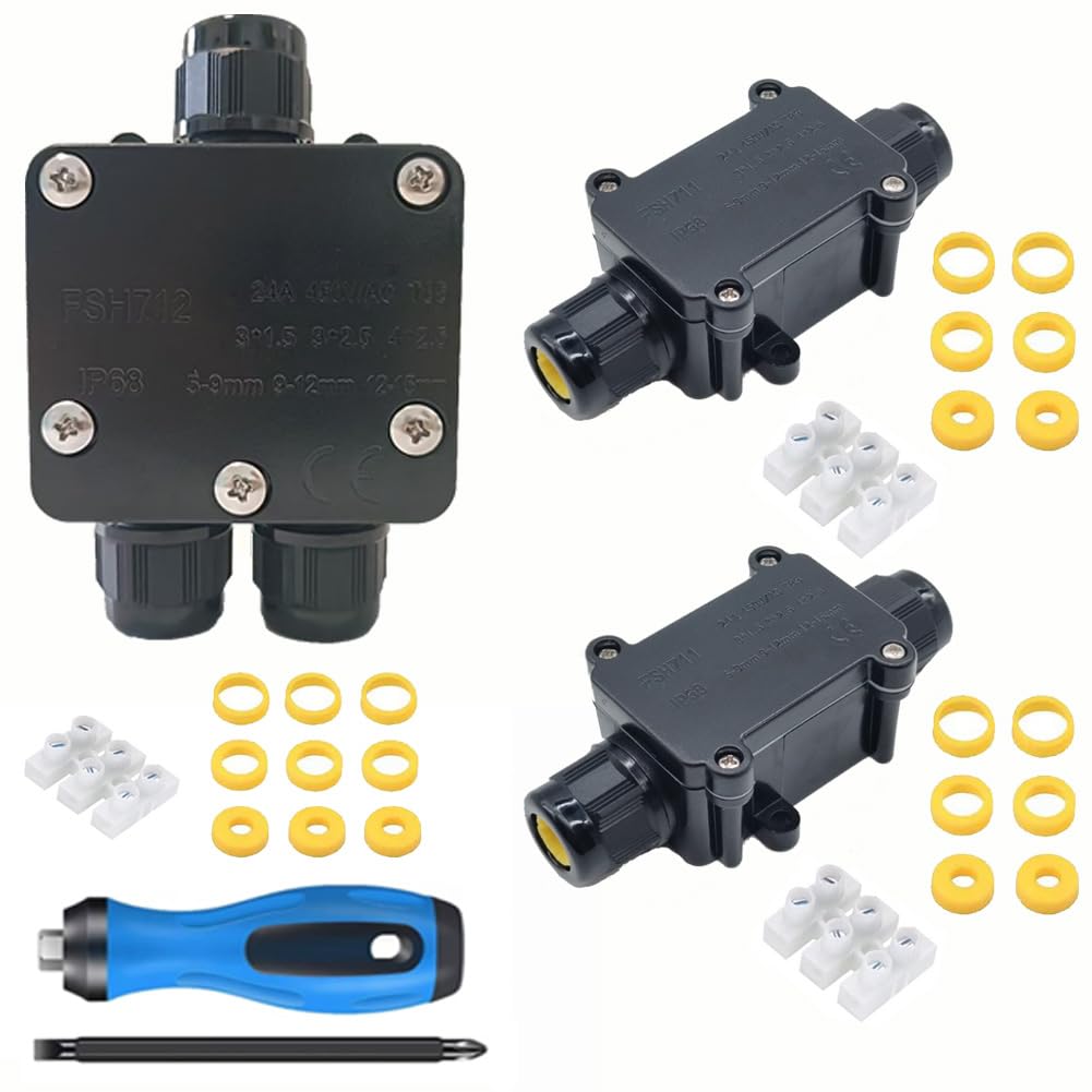 YUSHIHU IP68 Outdoor Junction Box, Electrical Junction Box, 3 Pcs