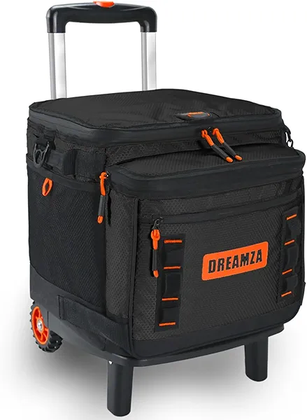 Dreamza Soft Cooler with Wheels, 60-Can Wheeled Cooler with Handle, Leak Proof Rolling Cooler Insulated Bag with All-Terrain Cart, Collapsible Rolling Ice Chest for Beach Picnic Camping Grocery