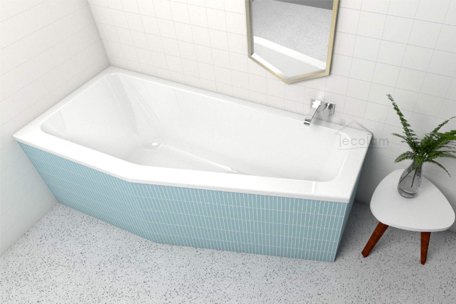 ECOLAM® raumsparende Badewanne Eckwanne Acryl weiß Keos 160x70 cm LINKS + Ablaufgarnitur Ab- und Überlauf Automatik Füße Silikon mit Antirutsch-Oberfläche