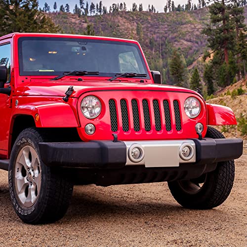 Image of AggAuto Grille Mesh for Jeep Wrangler JK JKU 2007-2018, Honeycomb Hole | Aluminum Metal Front Grille Insert Grid Fit for Wrangler Accessories Black