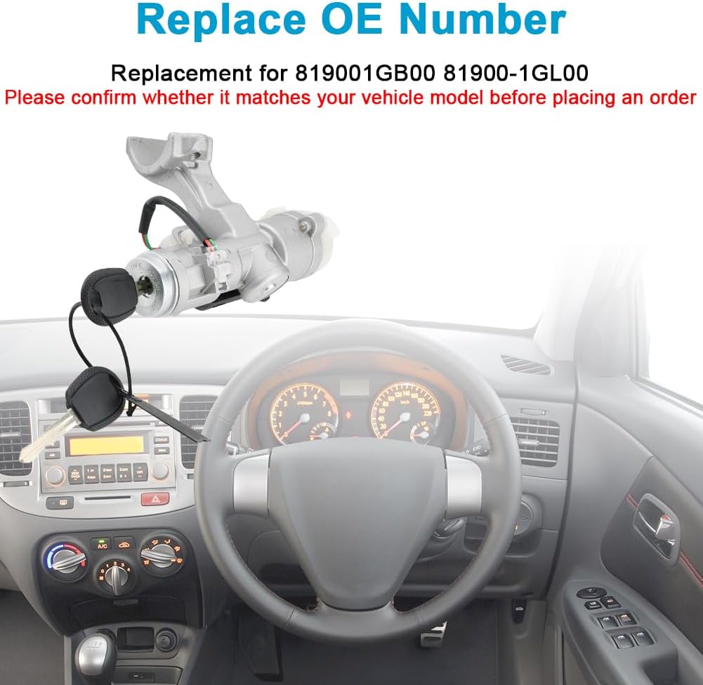 Ignition Switch Lock Cylinder Assembly with 2 Keys Compatible with Kia Rio Rio5 2006-2009 Replacement for 819001GB00 81900-1GL00