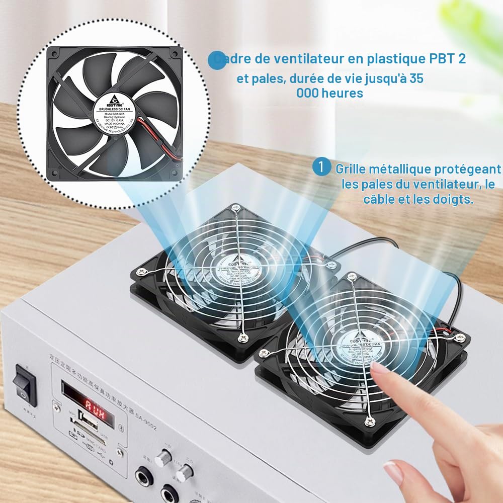 GDSTIME Lot de 2 Ventilateur PC 120mm USB Fan 5V 120x120x25 Réglable | ventilateur usb 120mm USB PC Fan 3 Vitesse Réglable pour Ordinateur Meuble Récepteur Routeur
