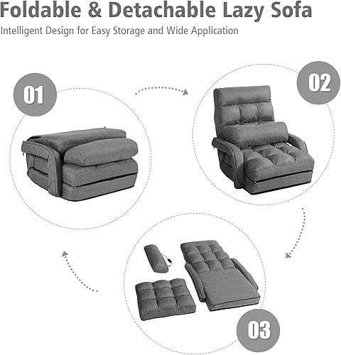 Miniatura 13 de Giantex - Sillón plegable con reposabrazos y almohada ajustable, Acero Poliéster, Azul Azul,Gris,Rojo -,Blanco