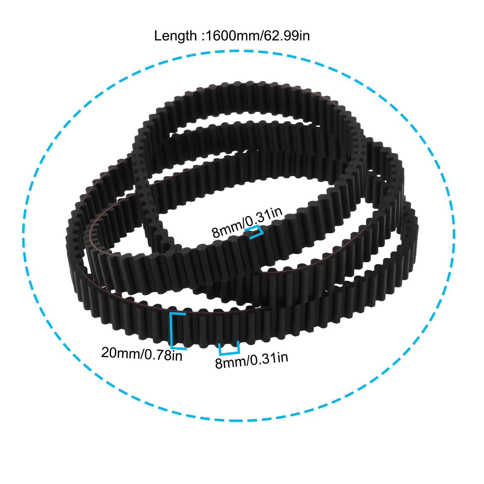 EMSea Cinghia dentata per tosaerba, 1600 x 20 x 8 mm, compatibile con CASTELGARDEN TC102 TCP102