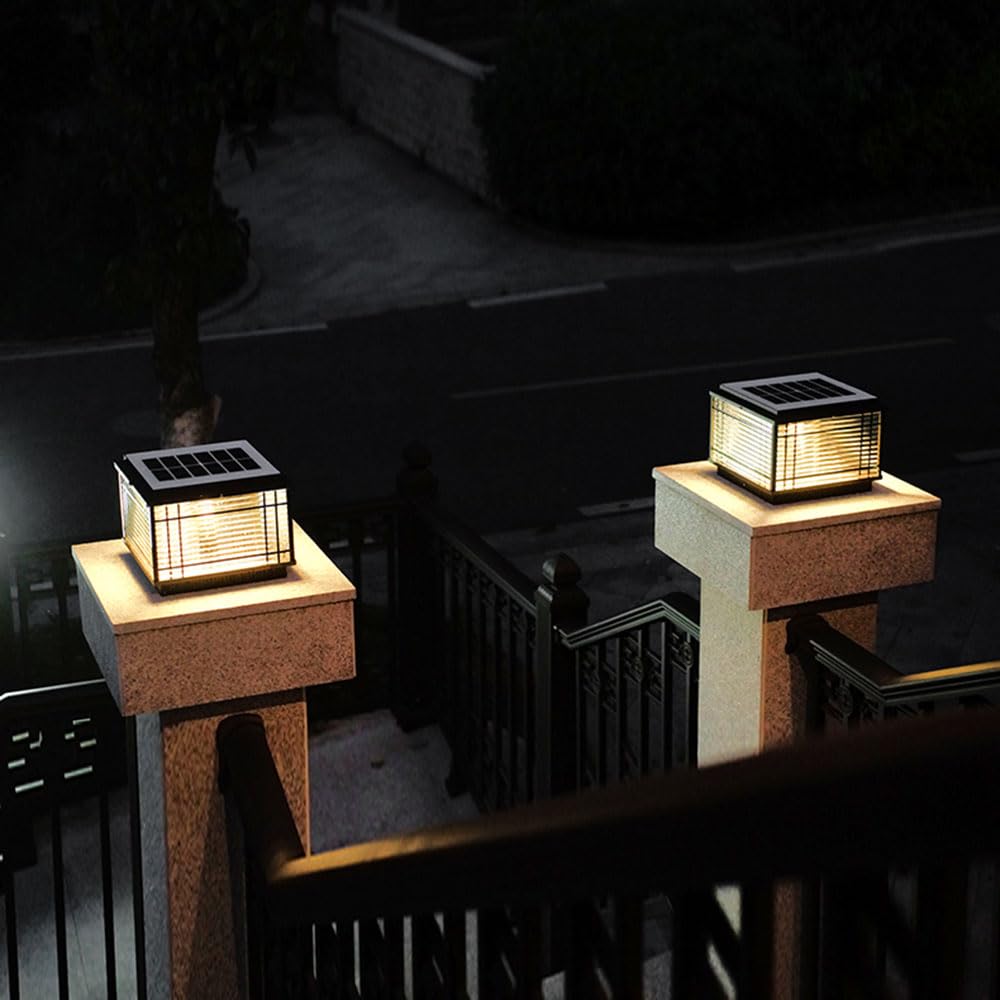 Zewnętrzna lampa solarna LED do kwadratowego ogrodzenia, odlewana szklana nasadka słupka, klasyczna aluminiowa odporna na rdzę, oświetlenie słupka
