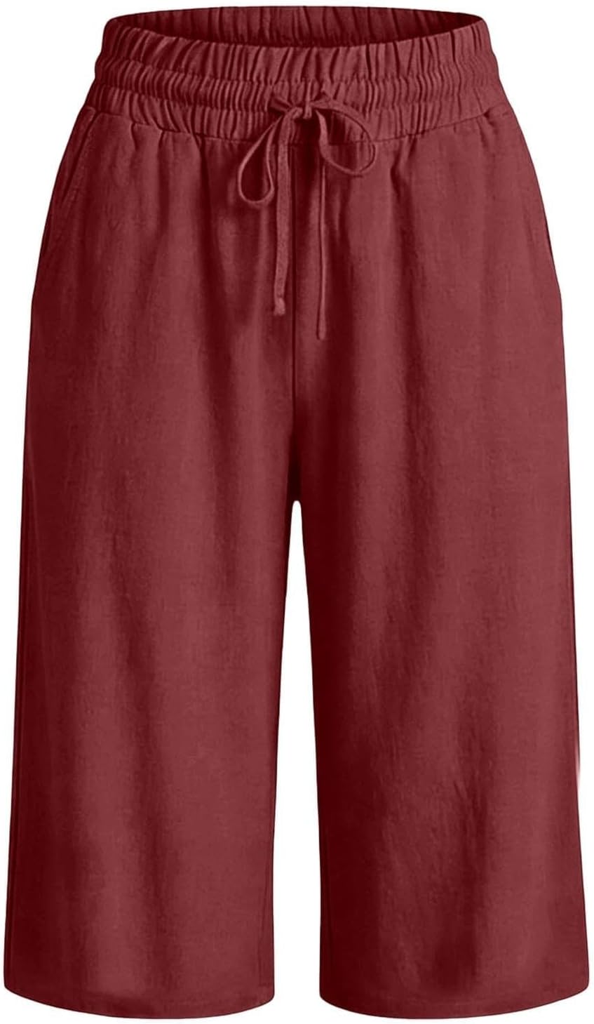 Linen Capri Pants for Women High Waisted Wide Leg Long Shorts Business Casual Beach Summer Pant with Pockets