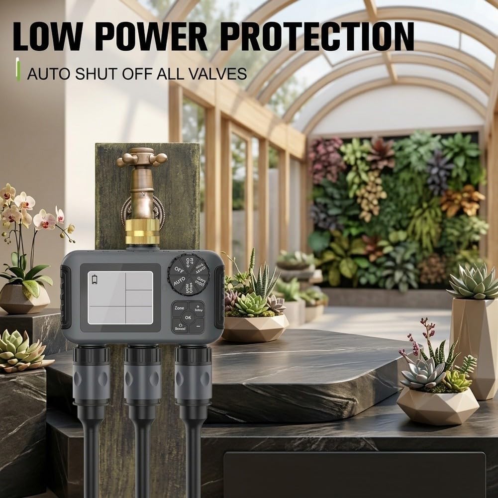 Minhe Timer intelligente per l'acqua a 3 uscite, struttura in ottone, regolatore automatico di irrigazione modalità ritardo pioggia display LCD trasparente per irrigazione giardino prato grigio