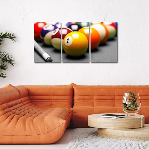Apicoture Billiards Balls Canvas Wall Art Black And White Pool Table Pictures Prints Stretched Canvas Art For Game Pool Room Club Wall Decor Ready To Hang 16"X24"X3 Pieces #TOP3