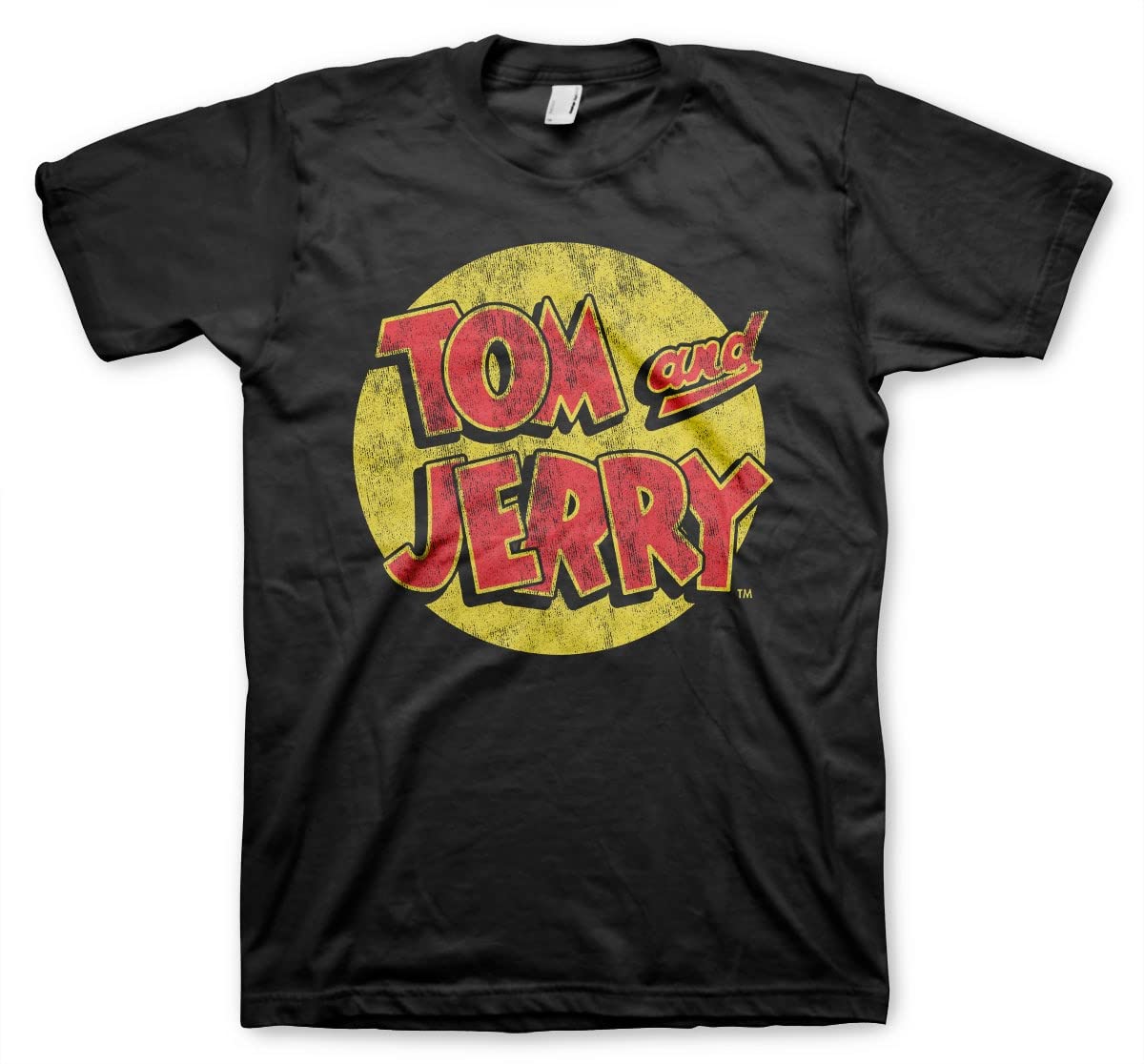 Tom & Jerry Officially Licensed Washed Logo Mens T-Shirt (Black), M