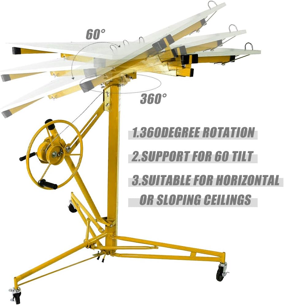 Drywall Lift 11' Construction Rolling Caster Wheel Lockable Tool Drywall Panel Hoist Jack Lifter Jack Drywall Lift, Yellow