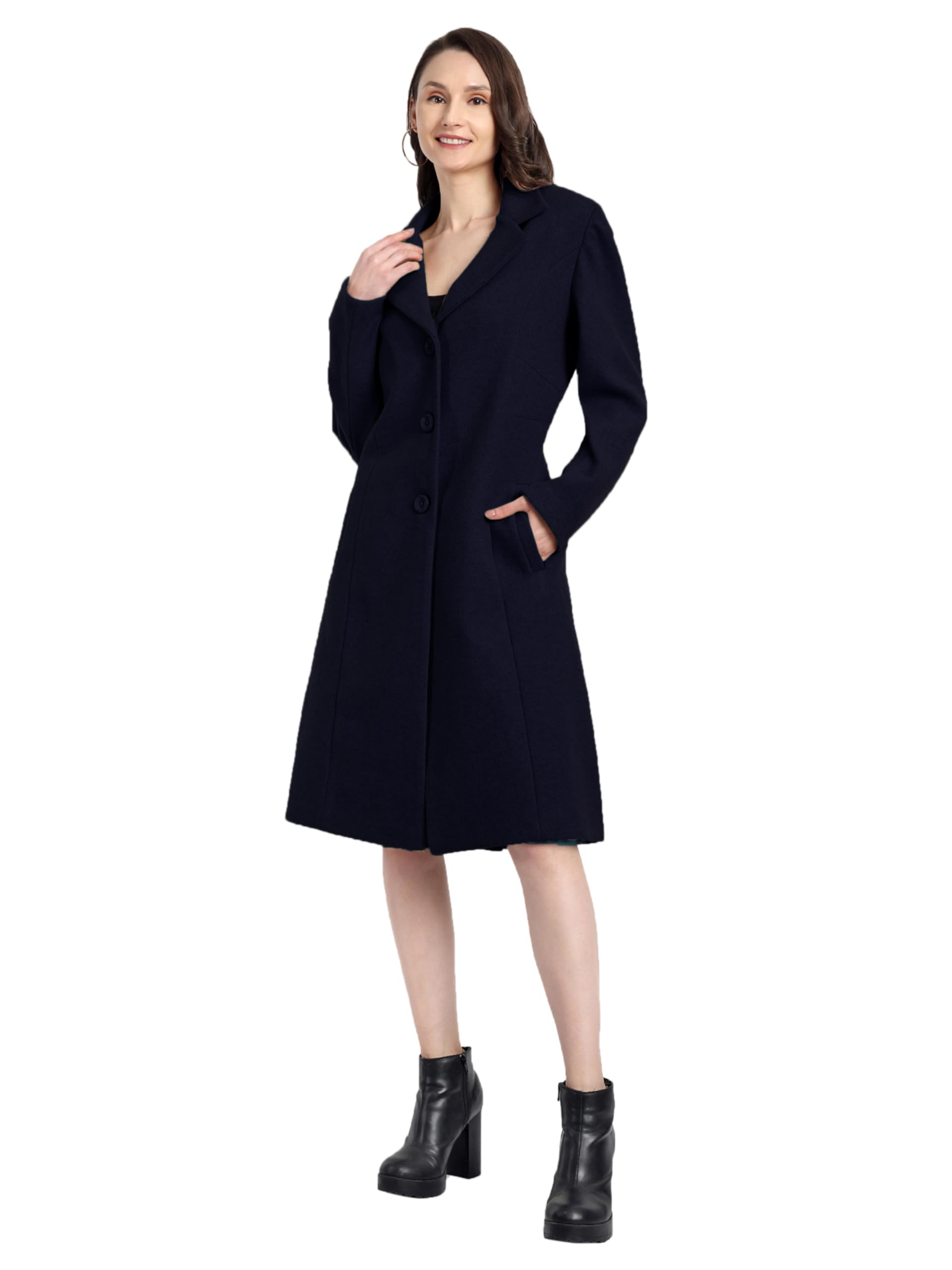 HAUTEMODA Women's Winter Coat Trench Long Sleeves Over Coat With Pocket single Breasted (IN, Alpha, L, Navy) 1