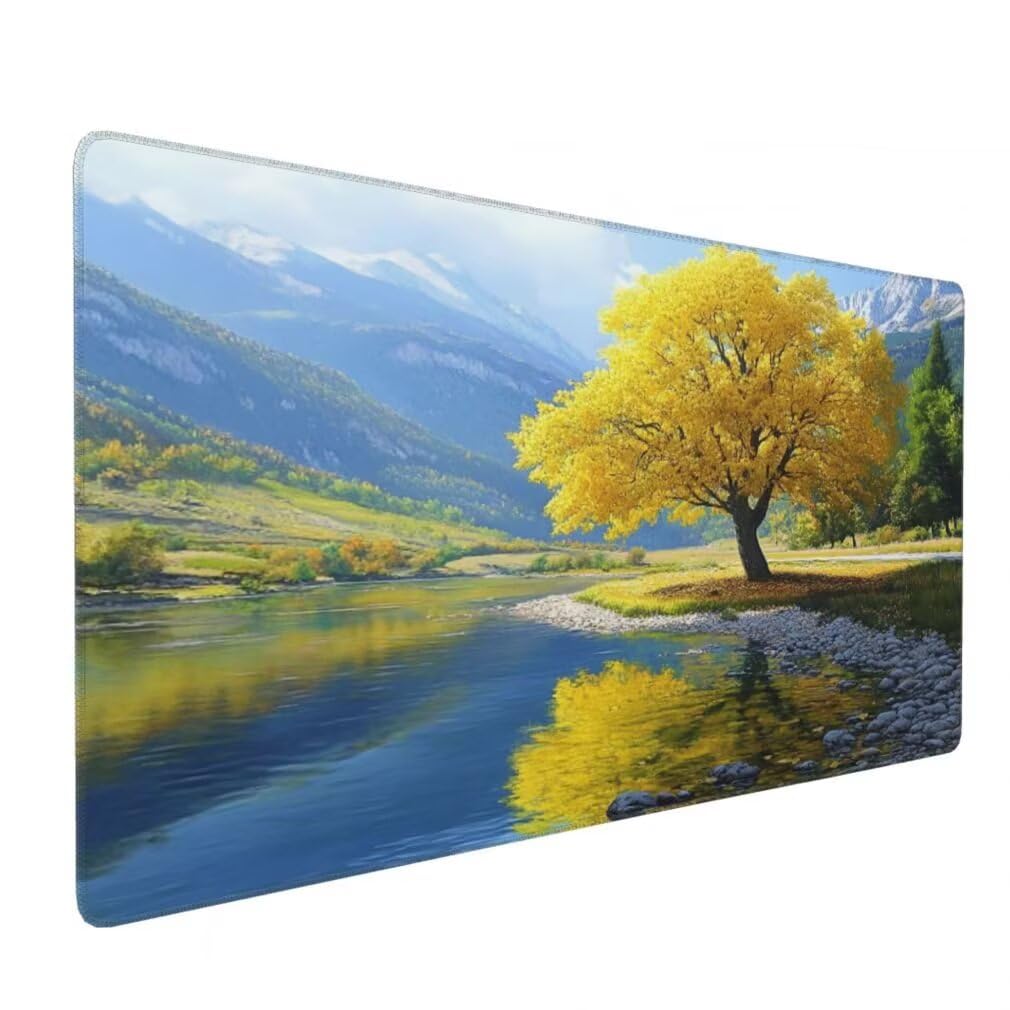 Alfombrilla Raton XXL 1000 x 500 x 3 mm, Mouse Pad Grande Gaming, Alfombrilla de Raton Árbol Dorado Mousepad Lavable Desk Mat para Juegos Y Oficina, Impermeable y Antideslizante (Paisaje) -MP1561