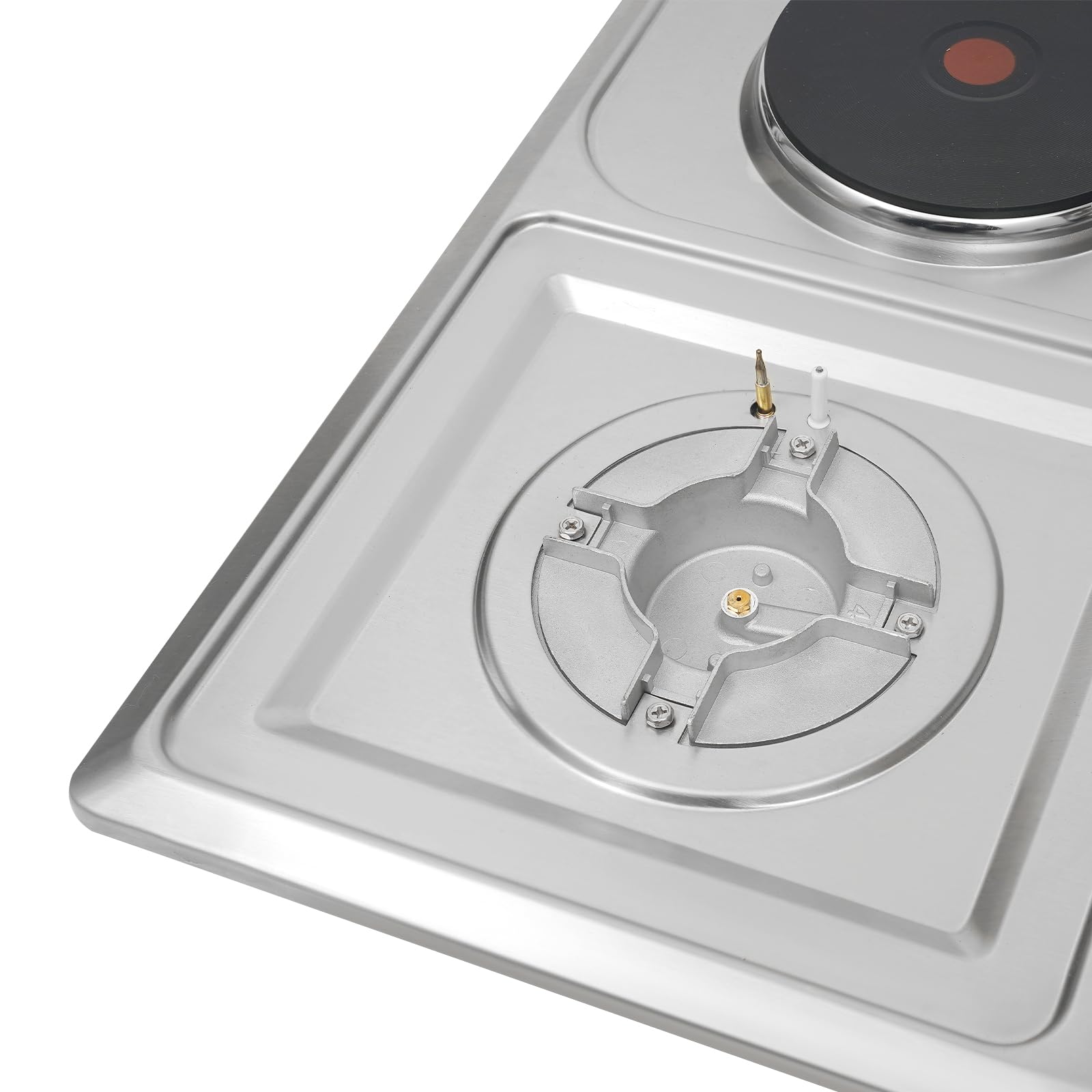 ROGONPDK Plaque de cuisson à gaz à 4 feux, 3 gaz + 1 plaque électrique, cuisinière à gaz avec protection contre les pannes de flamme, en acier inoxydable, encastrable, plaque de cuisson à gaz - 5