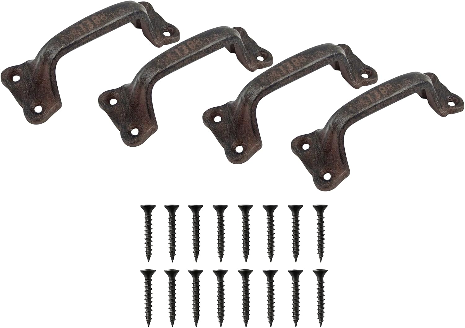 Iron & Blossom Fence Gate Handle 4-Pack Rustic Barn Door Handles, Heavy Duty Cast Iron Gate Handles Vintage Finish for Sliding Barn Door, Shed, Garage, Fence & Cabinet Indoor Outdoor Use