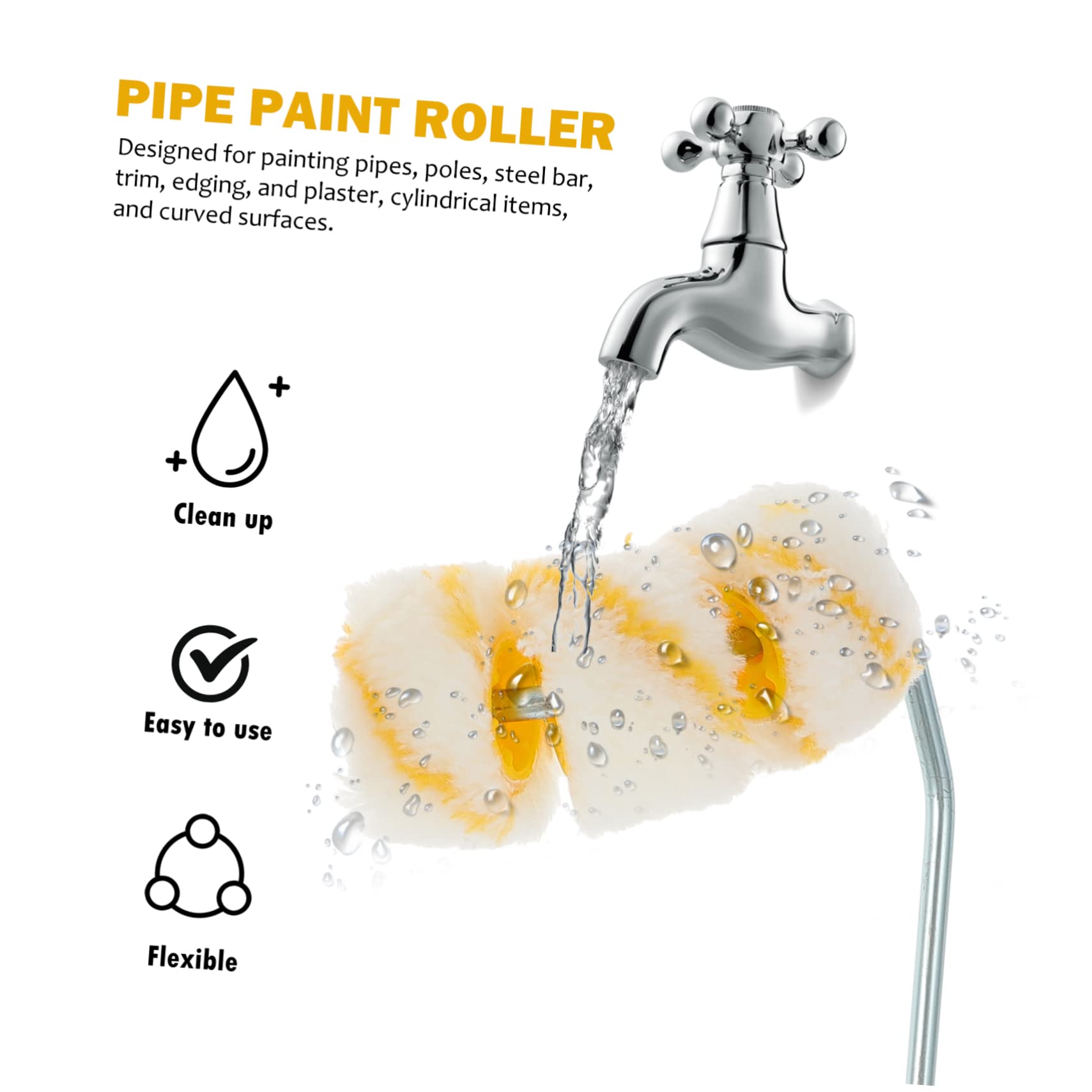 Ipetboom 2piezas Rodillo De Pintura Para Tubos Recambio Cepillo De Pintura Para Tuberías De Gas Incendios Herramienta De Ruedas y Mango Resistente