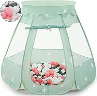 Wilhunter Toddler Ball Pit Tent with 50 Balls - Pink Princess Pop Up Playhouse, Portable 43x43 Inch for Girls