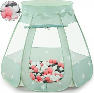 Wilhunter Toddler Ball Pit Tent with 50 Balls - Pink Princess Pop Up Playhouse, Portable 43x43 Inch for Girls