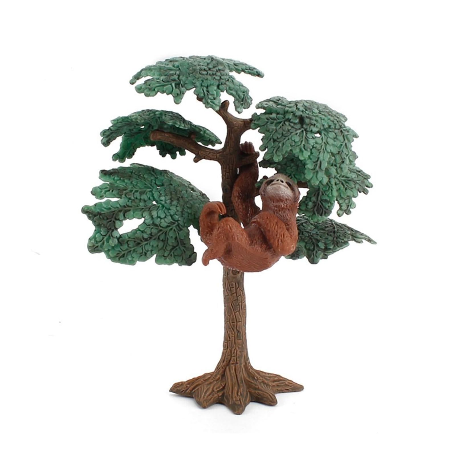 gifthub 1/2pcs Wild Animal Model Sloth Long Arm Orangutan Ape Solid Plastic Hand Toy, Desktop Simulation Tree Ornament, Plastic Wild Animal Figurine (Sloth&Tree)