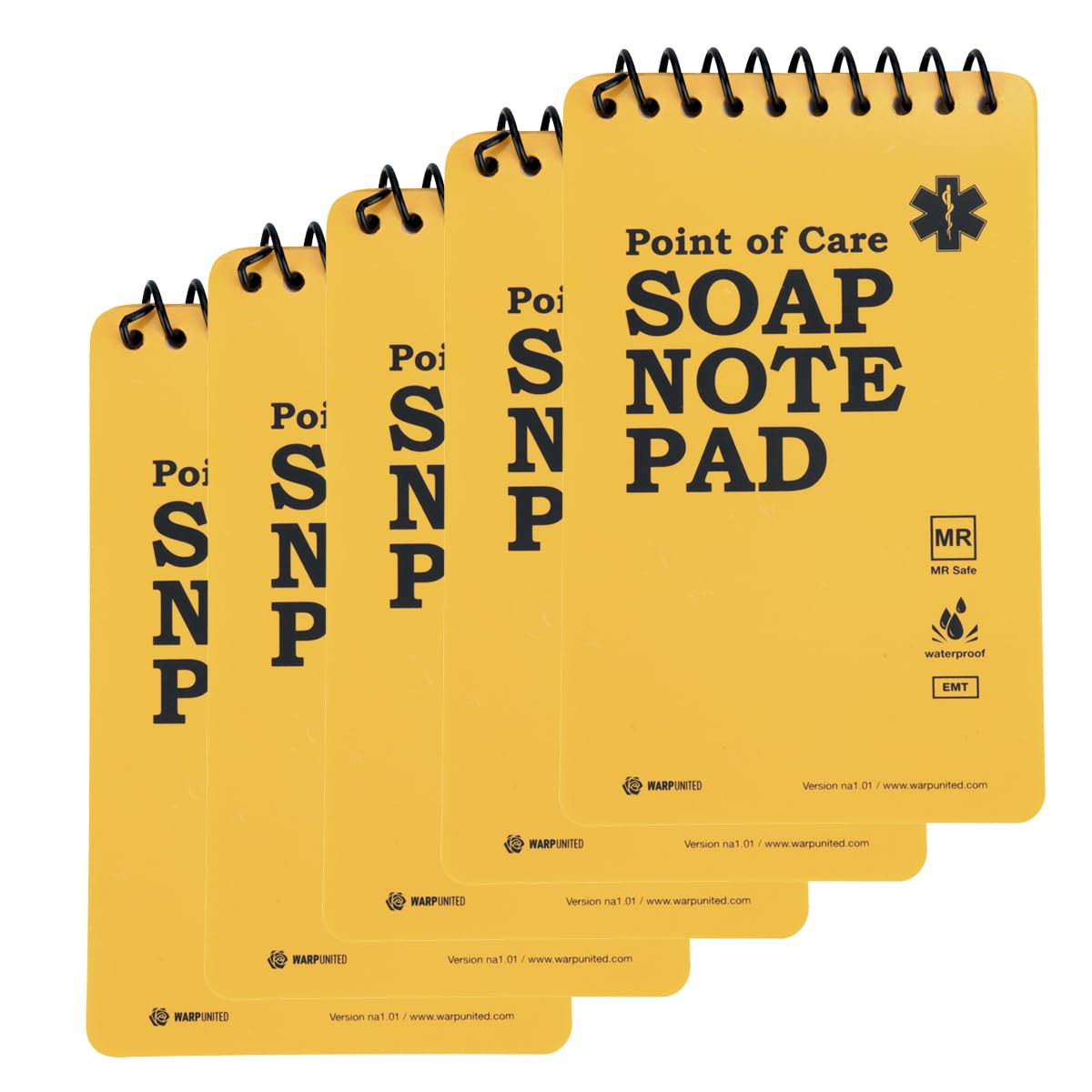 Warp United 5-Pack Full Waterproof EMT Point of Care SOAP NOTE Notepad 6" x 3-3/4" MRI Safe version na1.02      Unknown Binding