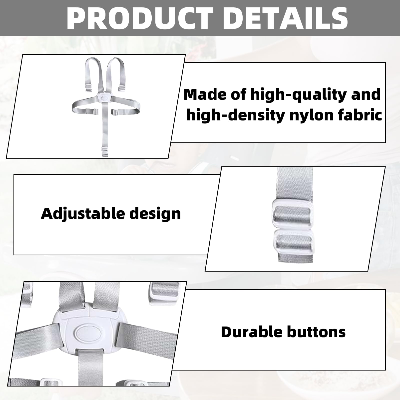 Cinture Di Sicurezza 5 Punti Per Seggiolone - Cinghie Regolabili Sostitutive Per Passeggini E Sediolini - Foto 3