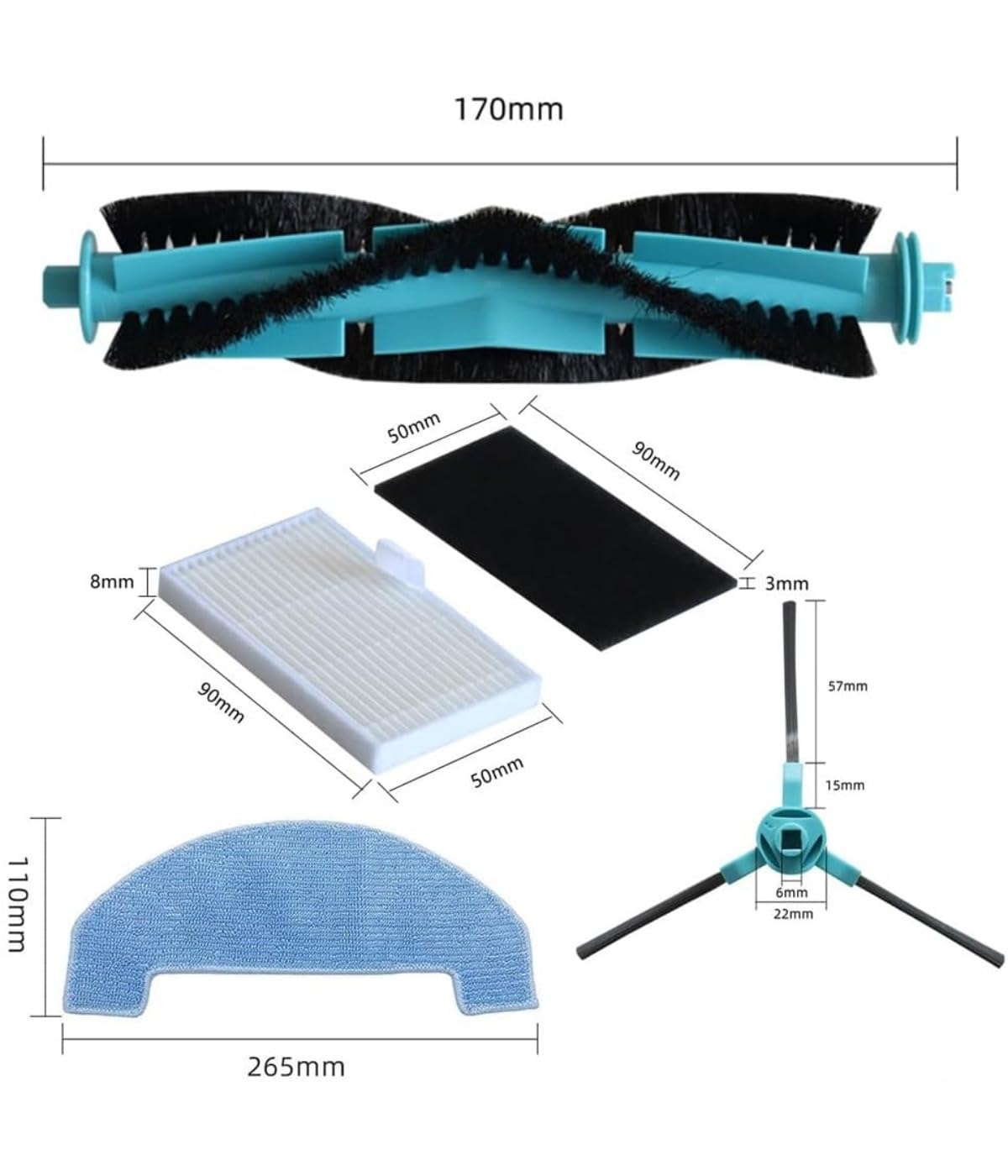 28 sztuk części zamiennych do robota odkurzającego Ultenic T10/T10 Lite/T20 Pro, łącznie z 1 główną szczotką, 6 ściereczkami, 5 filtrami, 8 workami do kurzu, 8 szczotek bocznych, częściami zamiennymi