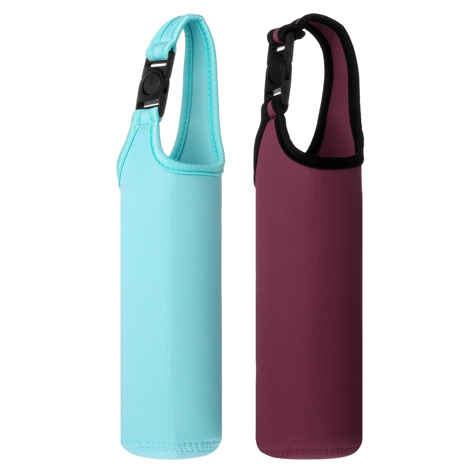 YELARXI Neoprene Water Bottle Sleeves, Water Bottle Carrier Insulators Beverage Bottle Sleeve with Handle, 2.8 in Fit for Hiking Cycling Camping Travel (2 Pcs, Light Blue/Burgundy) โ image 1