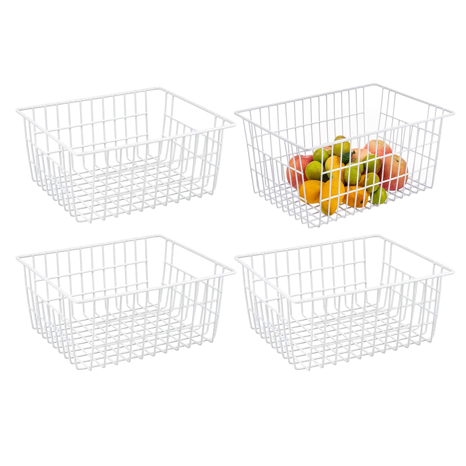 Redrubbit Wire Storage Baskets, Large Farmhouse Metal Freezer Basket Storage Organizer Bins with Handles for Kitchen Cabinets, Pantry, Closets,