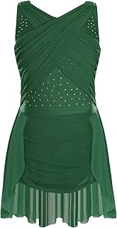 inhzoy Girls Rhinestones Lyrical Dance Dress Figure Skating Performance Costume Ballet Latin Jazz Dancewear