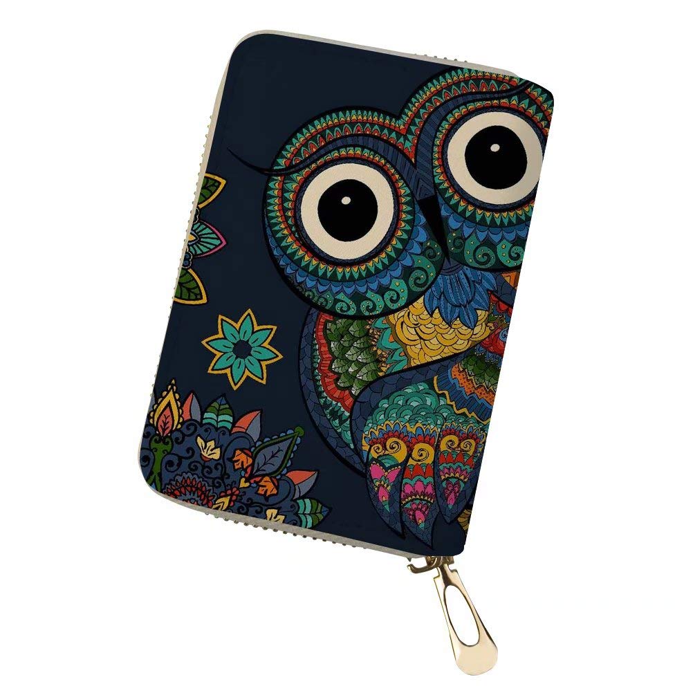 AulaygoCredit Card Holders Women Leather Card Case Purse Cute Cartoon Owl Printing RFID Blocking with Zipper Credit Card Protector Purse for Ladies Gifts
