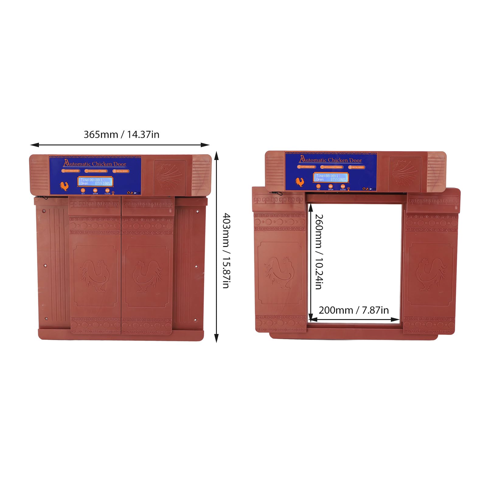 Porta automatica per pollaio, apriporta elettrico per pollaio alimentato a batteria solare con timer, display a LED doppie porte apriporta elettrico per pollaio per polli, anatre, oche (Bronzo)