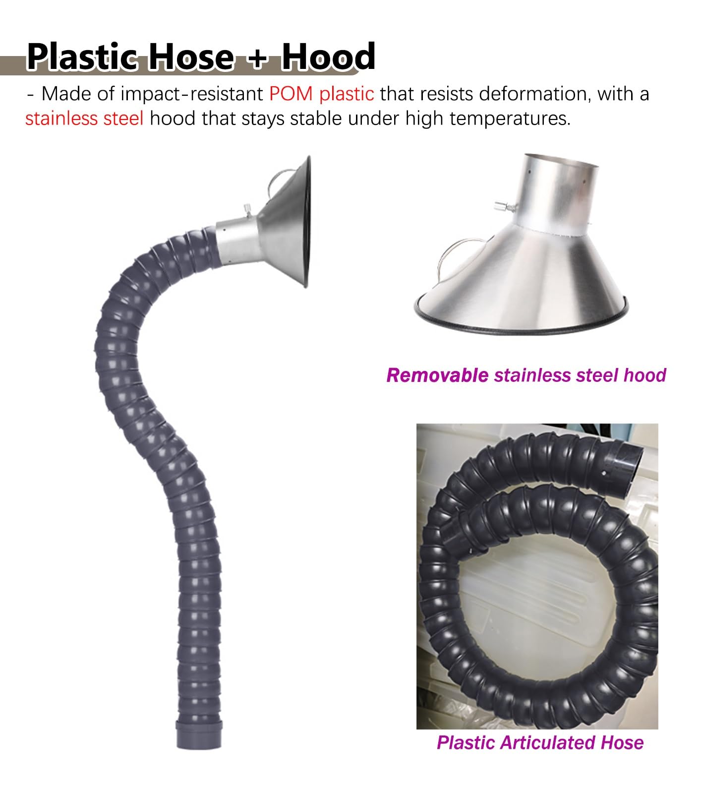 Manguera flexible para extracción de humos industriales, 100 mm x 1 m, tubo de brazo de eliminación de humo y polvo con capucha, solución de filtración de aire de alto rendimiento