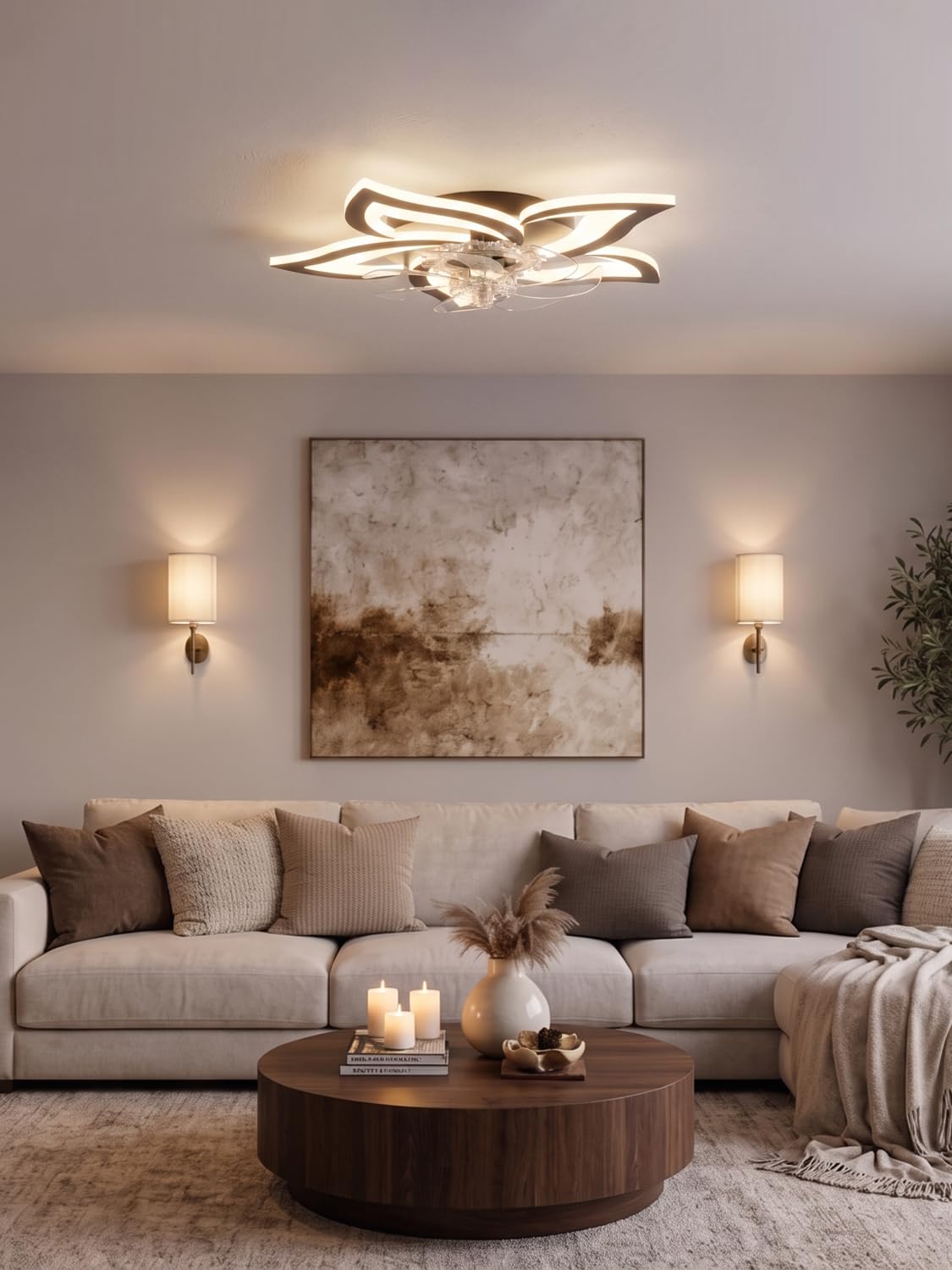 Lampadario con Ventilatore da Soffitto Silenzioso Nero Ventilatore da Soffitto con Luce e Telecomando Motore DC Reversibile Memoria Dimmerabile Lampadario con Pale con 6 Velocità