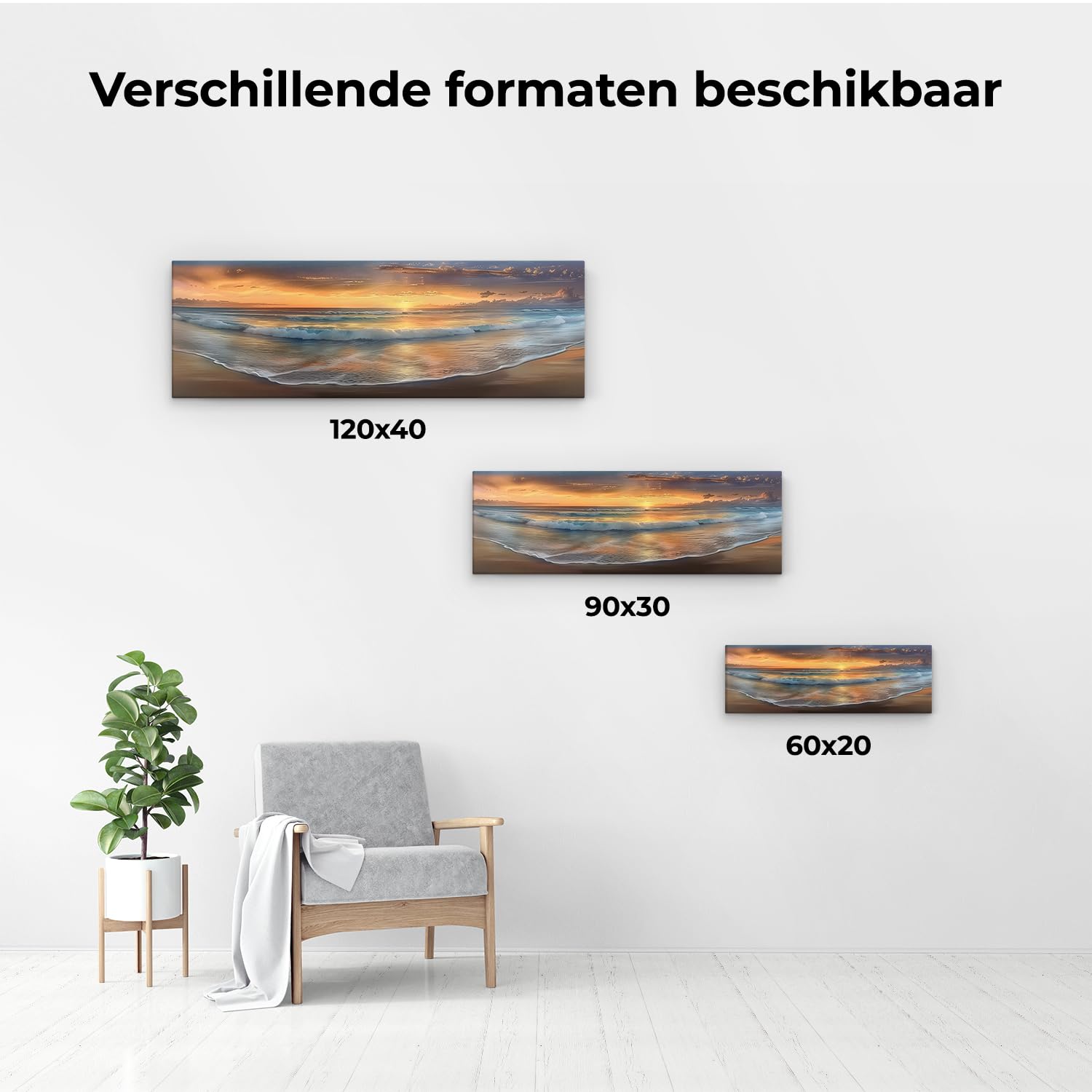 Artaza Leinwand Bilder Sonnenuntergang Meer - 90x30 cm - Wanddeko Strand - Wandbilder Ozean - Deko Wohnzimmer