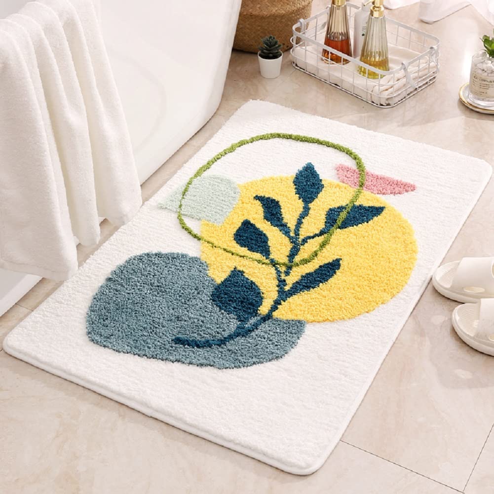 DZHOMFCOG Household Area Rug Mat,Leaf Plant Flocking Strong Water Absorption Floor Mat Bath Rug Tower with TRP Non Slip Back Inside Entryway Door Mat for Bathroom Kitchen Bedroom 20 X 32 in Flower2