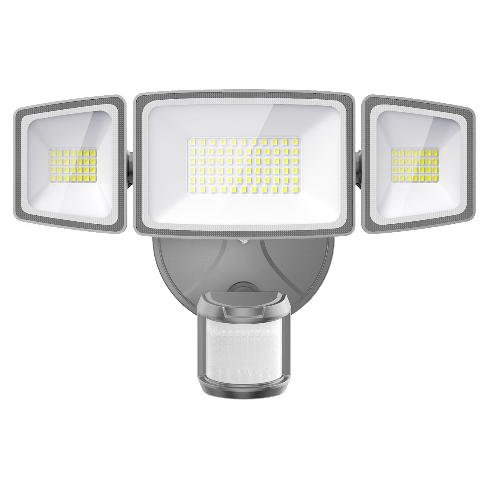 Onforu 55W Foco de Seguridad con Sensor de Movimiento, 3 Cabezas 5000 LM Foco Exterior LED, IP65 Impermeable Proyector Foco LED con Detector, 6500 K Blanco Frío para Jardín, Patio, Garaje, Entrada