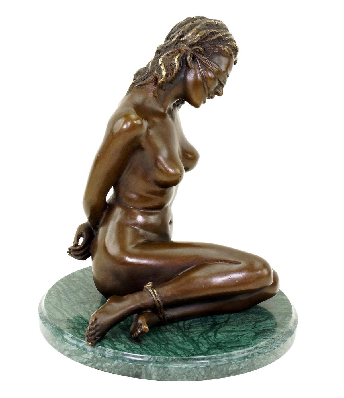 Bondage Girl AVA Skulptur - Erotische Bronzefigur auf grünem Marmorsockel - Sexy Deko Frauenfigur - Erotik Akt BDSM - Höhe: 22 cm - Breite: 16 cm - Moderne Kunst Statue - 100% Bronze