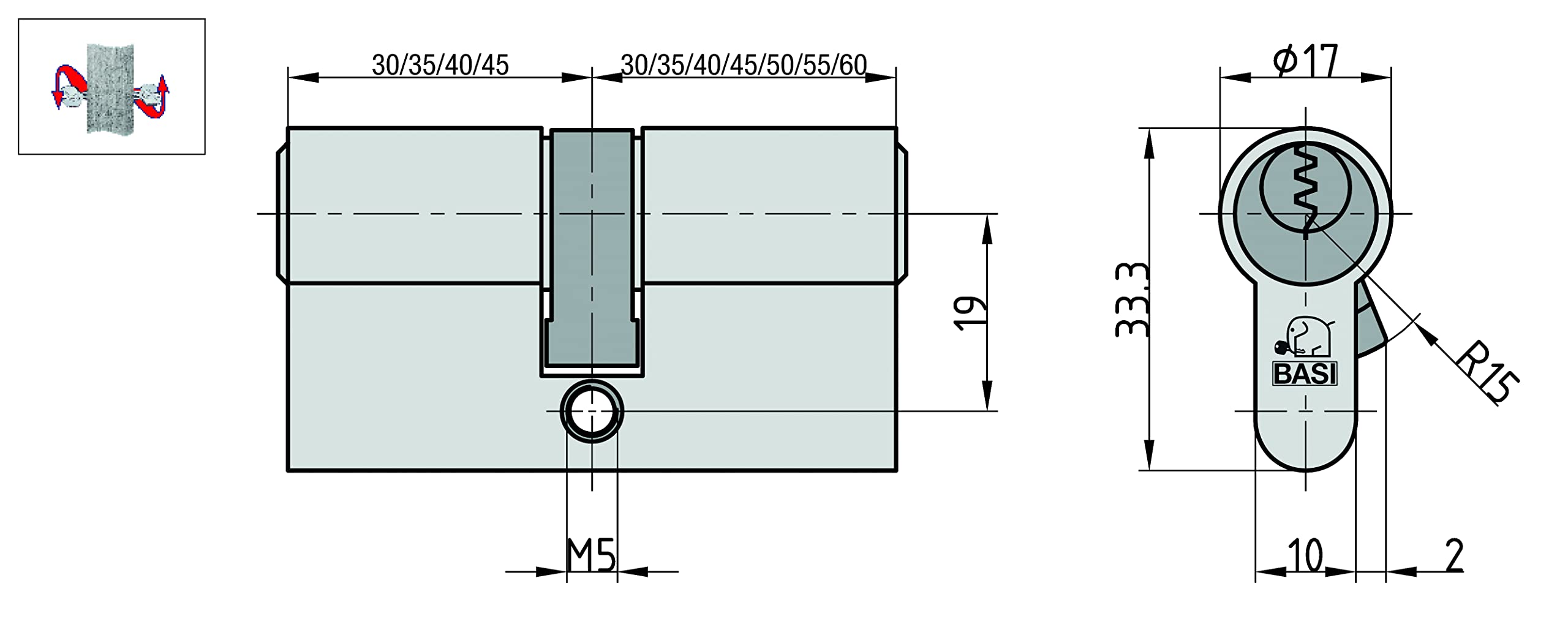 BASI | 2er SET V50 Profil-Doppelzylinder N+G 30/35 mm | Gleichschließend | mit Not- und Gefahrenfunktion | Türzylinder für Hauseingangstüren Wohneingangstüren | Zylinderschloss mit 3 Schlüsseln