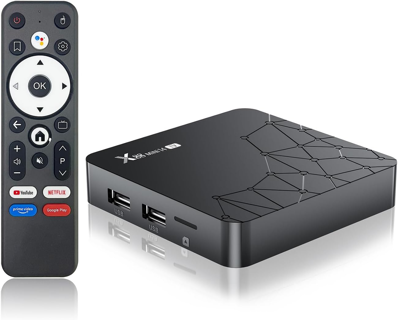 Android 14.0 TV Box, 2026 Android Box RK3518mini 2GB 16GB Support 1080P 2K 4K 8K WiFi 6 2.4G/5.8G Dual-Band WiFi 6 HDR10+ 100M Ethernet Bluetooth 5.0 USB 3.0 Smart TV Box with Voice Remote Control