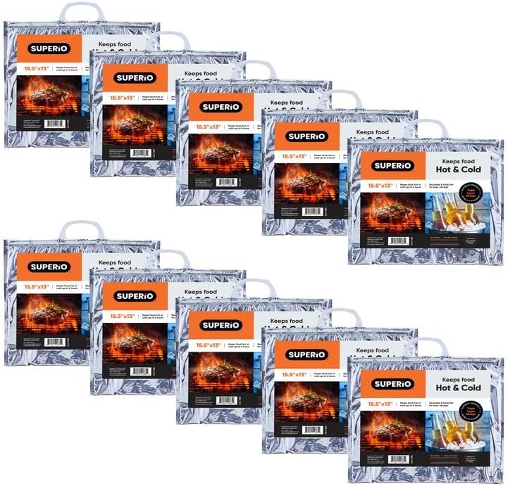 Superio Hot and Cold Insulated Bags for Food Delivery, Grocery Shopping Bags, Food Storage for Hot and Frozen Food for Travel, Disposable Cooler Bag, Reinforced Thermal Lunch Bag (10, 15.5"x13")