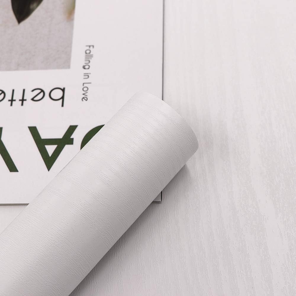 Self-Adhesive 24 in X 118 in White Wood Adhesive Paper Decorative Film for Furniture Real Wood Grain Touch Easy to Clean Thicken Perfectly Covers The Surface Without Passing Through The Primary Color