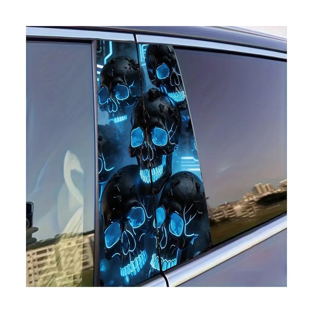 Decorative Items 2 PCS Car Door Pillar Decoration Sticker Skull Glossy Protective Polyethylene Film