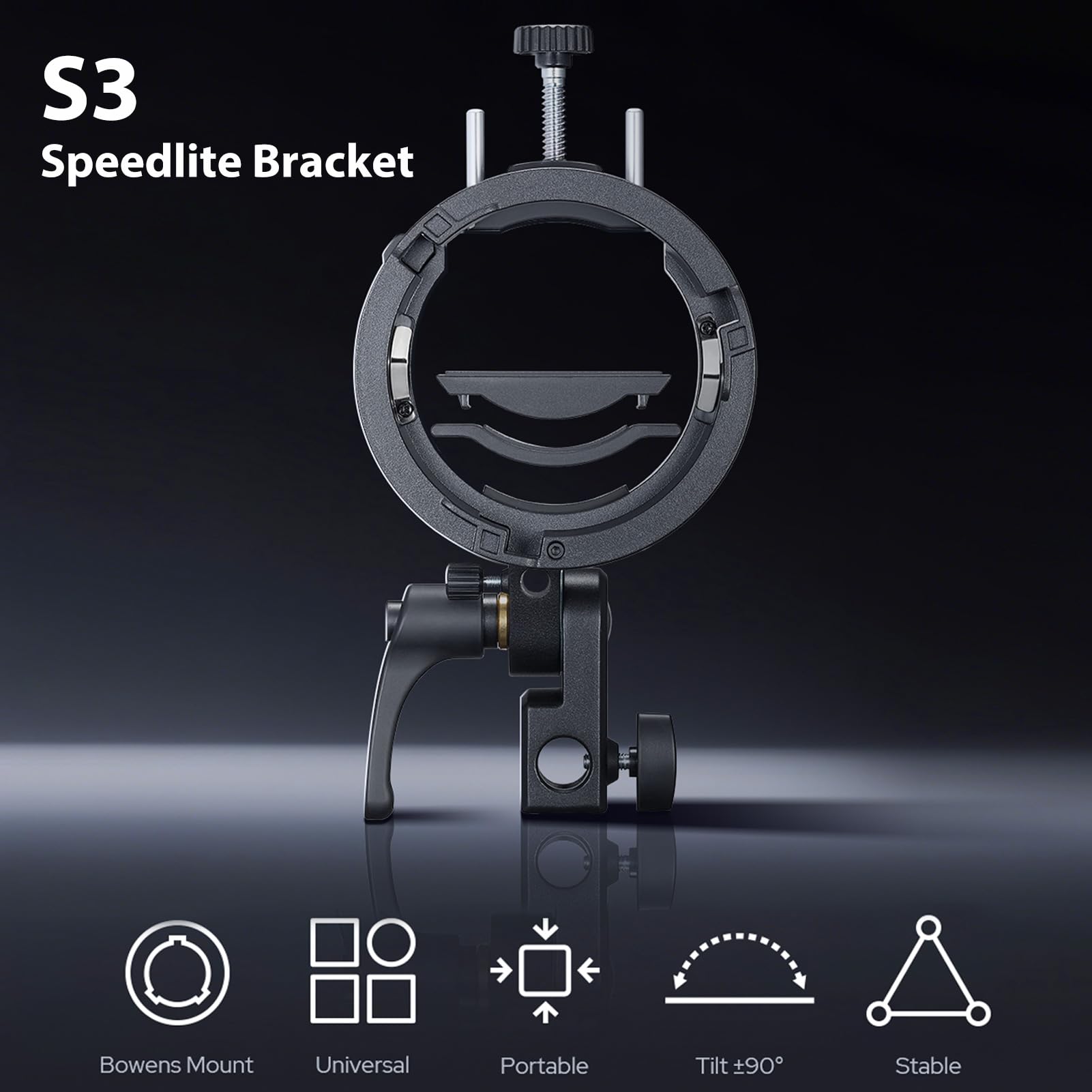 Godox S3 Speedlite-Halterung, ±90° Einstellung ausgestattet mit Schirmloch, Bowens Blitzhalterung kompatibel mit Godox V100/V1Pro/AD300/AD200/AD100/V860II/V860III/TT350 Serie Blitzgeräte