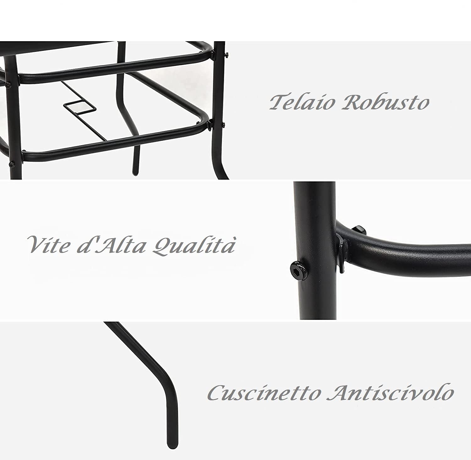 GYMAX Tavolino da Giardino in Metallo e Vetro Temperato, Tavolino da Esterno Elegante con Foro per Ombrellone, Ideale per Terrazzo, Cortile e Bar (80 x 80 x 72cm)